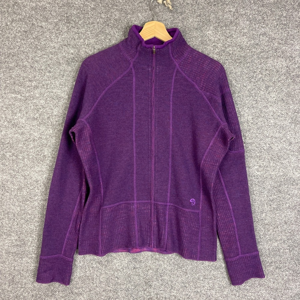 Mountain Hardwear Full Zip Sweater Womens L Purple Excellent Wool Blend Fleece